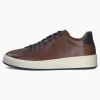 Men's Brown Leather Runner Style Trainers with Blue Accents