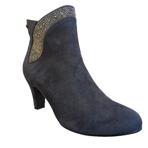 Navy Faux Suede Ankle Boots with Diamante – Redz Comfort Boots