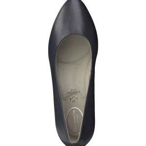 Navy Pretty Pleased Block Heel Leather Pumps