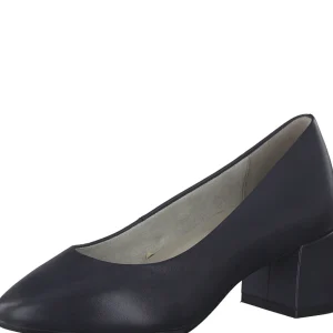 Navy Pretty Pleased Block Heel Leather Pumps