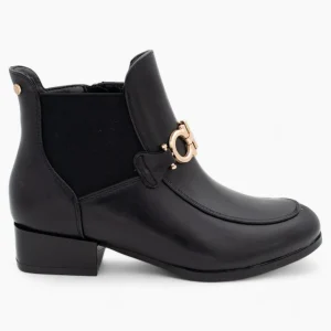 Nine 2 Five Black Ankle Boots with Gold Chain, Block Heel, Cushioned Comfort