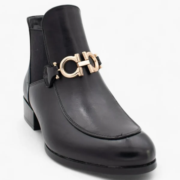 Nine 2 Five Black Ankle Boots with Gold Chain, Block Heel, Cushioned Comfort