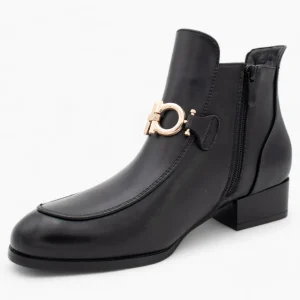 Nine 2 Five Black Ankle Boots with Gold Chain, Block Heel, Cushioned Comfort