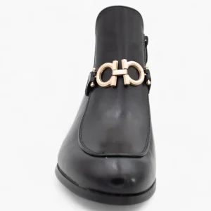 Nine 2 Five Black Ankle Boots with Gold Chain, Block Heel, Cushioned Comfort