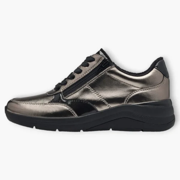 Pewter Women's Lace-Up Trainers with Black Details – Vegan Comfort Shoes