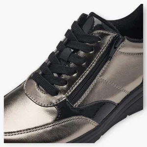 Pewter Women's Lace-Up Trainers with Black Details – Vegan Comfort Shoes