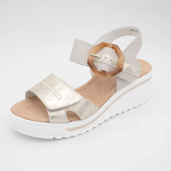 Redz Beige & Gold Wedge Sandal – Sporty Chic with Elegant Touch