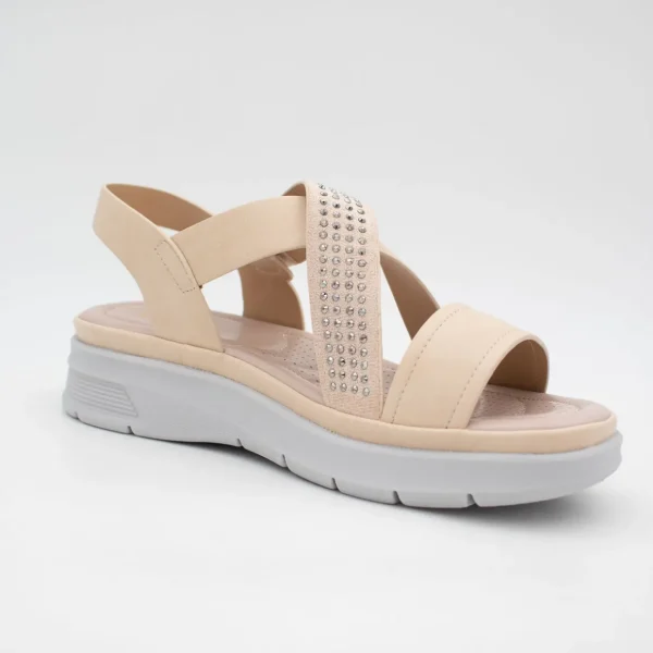 Redz Beige Summer Sandal – Cushioned Comfort with Glam Accents