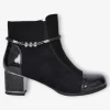 Redz Synthetic Suede Ankle Boots with Diamante Belt and Block Heel