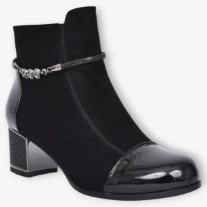 Redz Synthetic Suede Ankle Boots with Diamante Belt and Block Heel