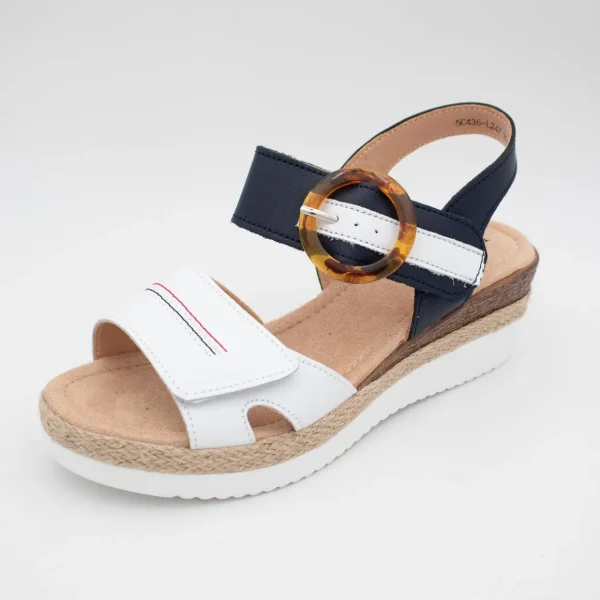 Redz White & Navy Wedge Sandal – Espadrille-Inspired Summer Style