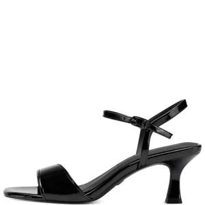 Sleek and Sassy Black Patent Low Heel Sandals