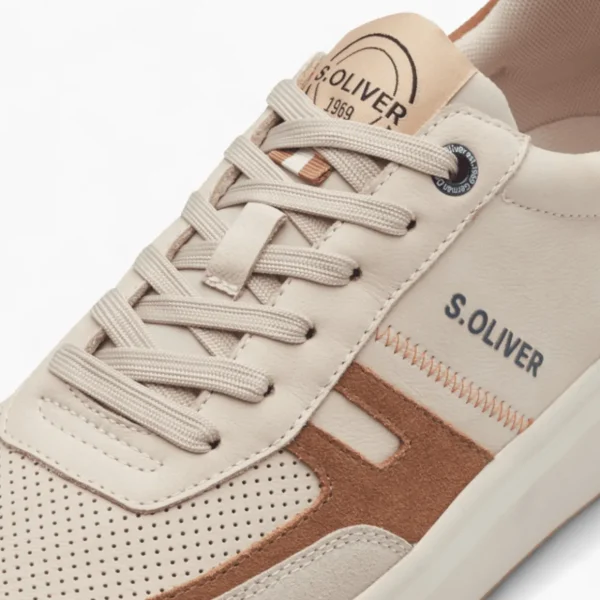 S.Oliver Men's Beige Leather Runner Shoes with Cushioned Sole