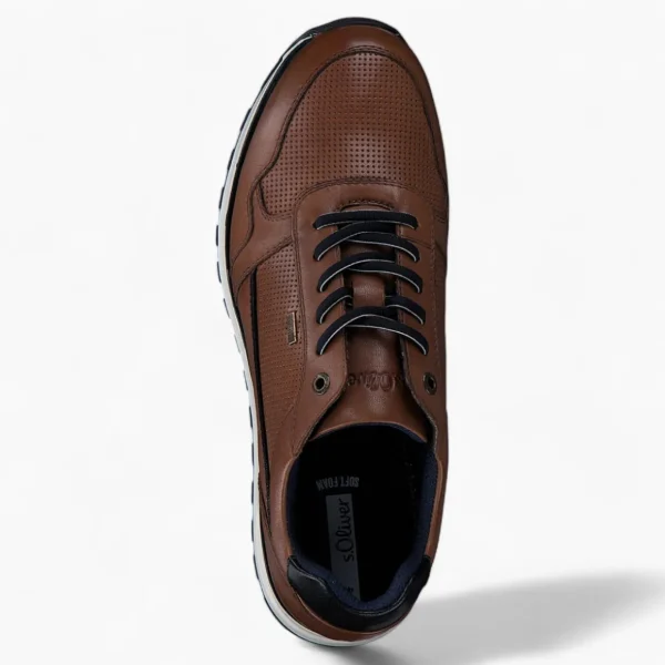 S.Oliver Men's Cognac Leather Lace-Up Shoes with Soft Foam