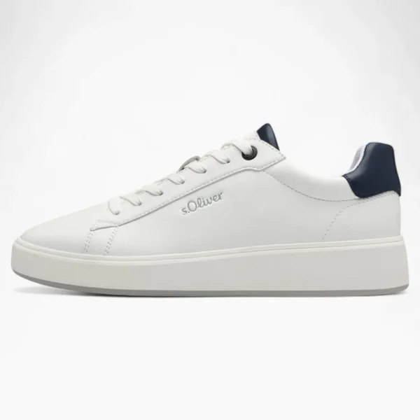 S.Oliver Men's White Trainer with Navy Detail