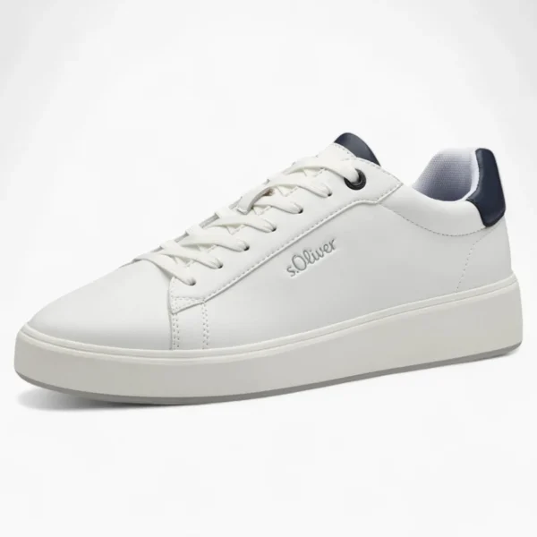 S.Oliver Men's White Trainer with Navy Detail
