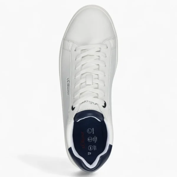 S.Oliver Men's White Trainer with Navy Detail