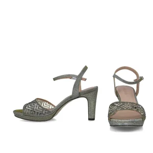 Sophisticated Deep Grey Diamante Evening Sandals