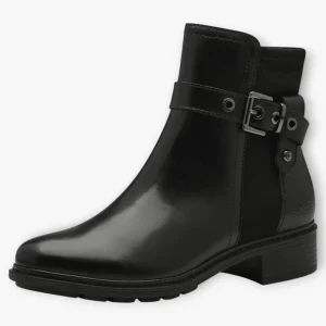 Tamaris Black Ankle Boots with Block Heel and Buckle Detail