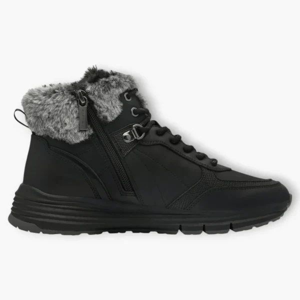 Tamaris Black Ankle Boots with Grey Fur Collar - Waterproof & Sporty Design