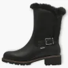 Tamaris Black Boots with Fur Trim & Buckle Detail - Block Heel, Side Zip, Comfort Fit