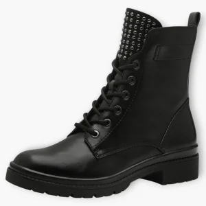 Tamaris Black Lace-Up Boots with Chunky Sole and Silver Stud Detailing