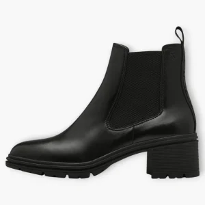 Tamaris Black Leather Ankle Boots with Block Heel and Soft Footbed