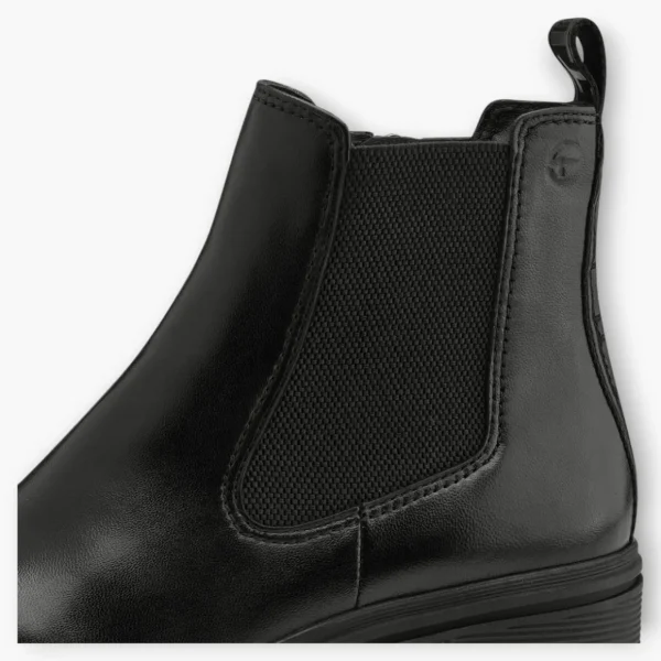 Tamaris Black Leather Ankle Boots with Block Heel and Soft Footbed