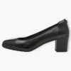 Tamaris Black Leather Court Shoe with Funnel Heel and Soft Footbed