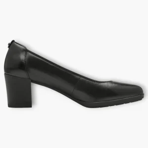 Tamaris Black Leather Court Shoe with Funnel Heel and Soft Footbed