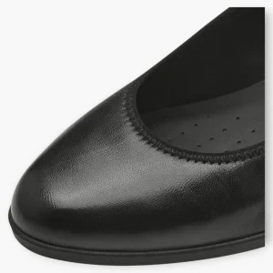 Tamaris Black Leather Court Shoe with Funnel Heel and Soft Footbed