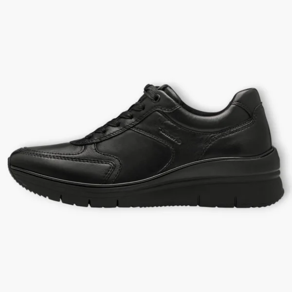 Tamaris Black Leather Trainer-Style Shoes with Wedge Sole and Side Zip