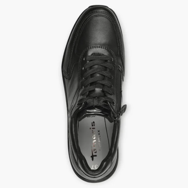 Tamaris Black Leather Trainer-Style Shoes with Wedge Sole and Side Zip