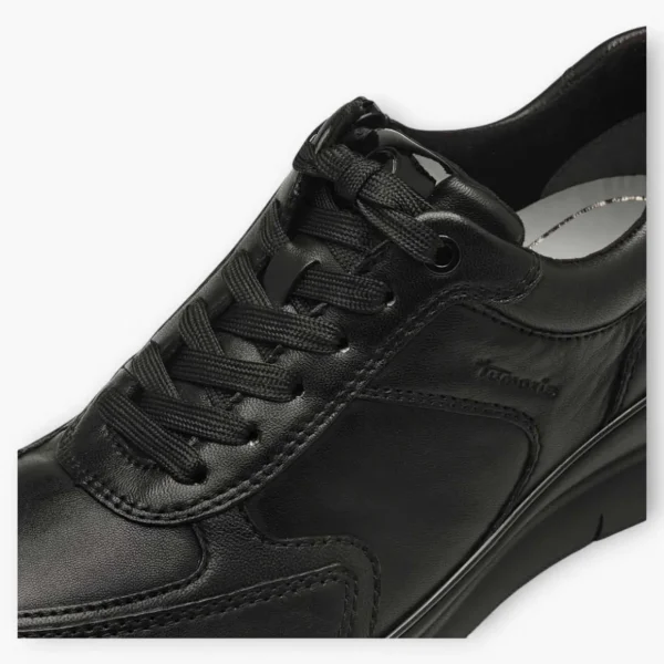 Tamaris Black Leather Trainer-Style Shoes with Wedge Sole and Side Zip