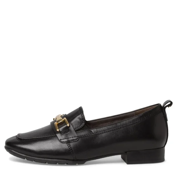 Tamaris Black Loafer with Gold Bar Detail