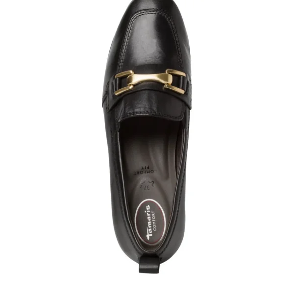 Tamaris Black Loafer with Gold Bar Detail