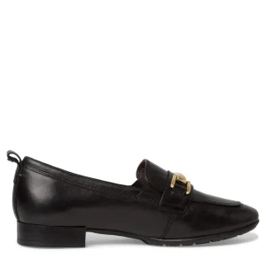 Tamaris Black Loafer with Gold Bar Detail