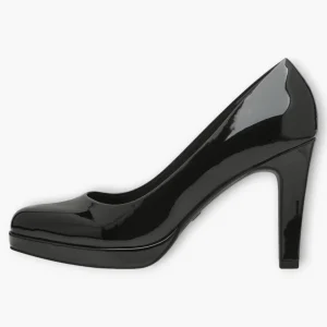 Tamaris Black Patent Court Shoe with Stiletto Heel and Platform