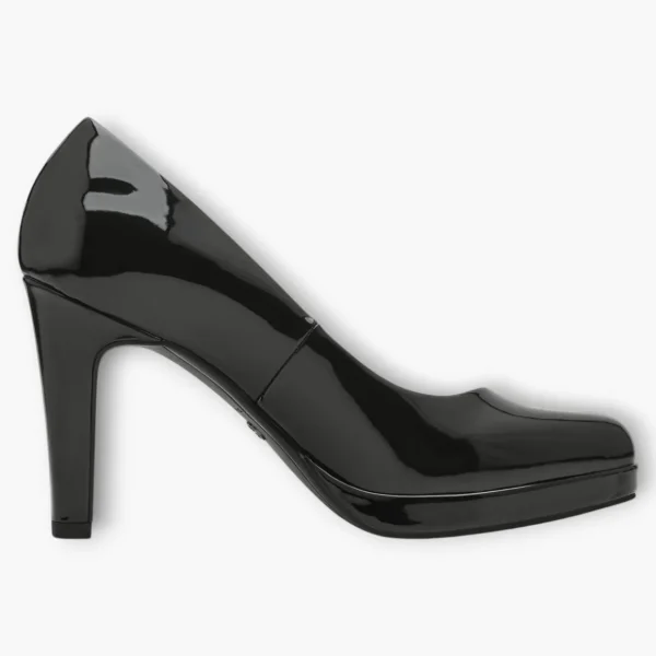 Tamaris Black Patent Court Shoe with Stiletto Heel and Platform