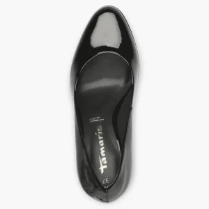 Tamaris Black Patent Court Shoe with Stiletto Heel and Platform