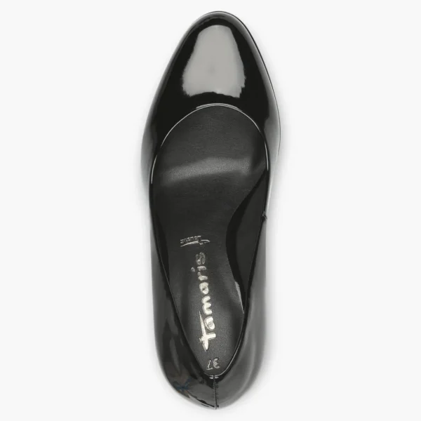 Tamaris Black Patent Court Shoe with Stiletto Heel and Platform