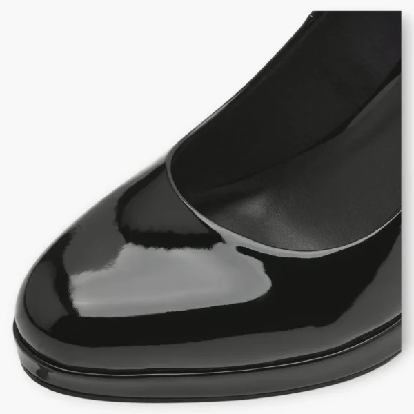 Tamaris Black Patent Court Shoe with Stiletto Heel and Platform