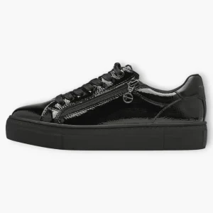 Tamaris Black Patent Trainer-Style Shoes with Platform Sole and Side Zip