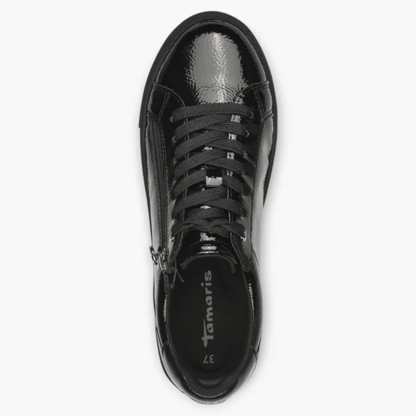 Tamaris Black Patent Trainer-Style Shoes with Platform Sole and Side Zip