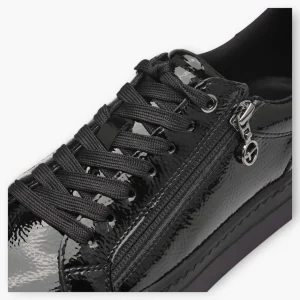 Tamaris Black Patent Trainer-Style Shoes with Platform Sole and Side Zip