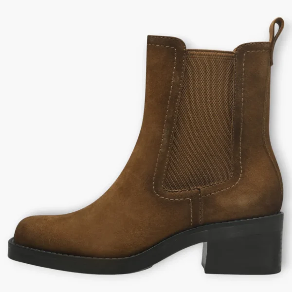 Tamaris Brown Nubuck Leather Ankle Boots with Block Heel and Elastic Panels