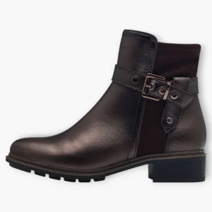 Tamaris Dark Brown Ankle Boots with Block Heel & Buckle Detail - Chunky Sole, Comfort Fit