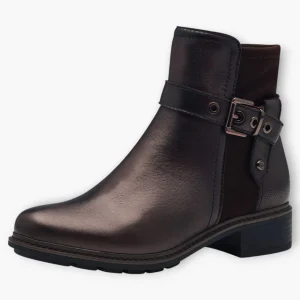 Tamaris Dark Brown Ankle Boots with Block Heel & Buckle Detail - Chunky Sole, Comfort Fit