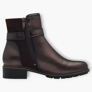 Tamaris Dark Brown Ankle Boots with Block Heel & Buckle Detail - Chunky Sole, Comfort Fit