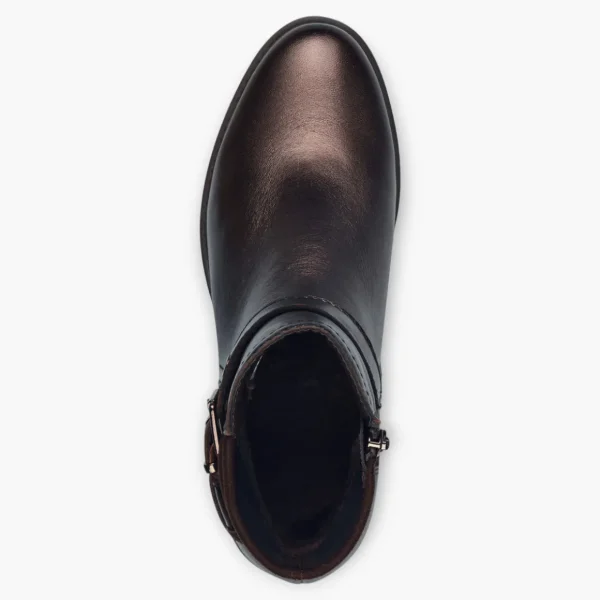 Tamaris Dark Brown Ankle Boots with Block Heel & Buckle Detail - Chunky Sole, Comfort Fit
